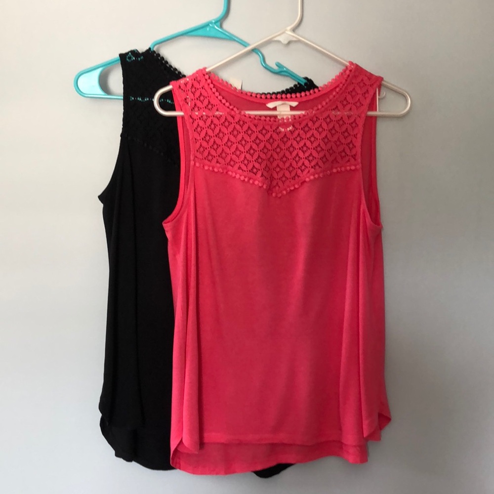 H&M Pink and Black Lace Tank Tops